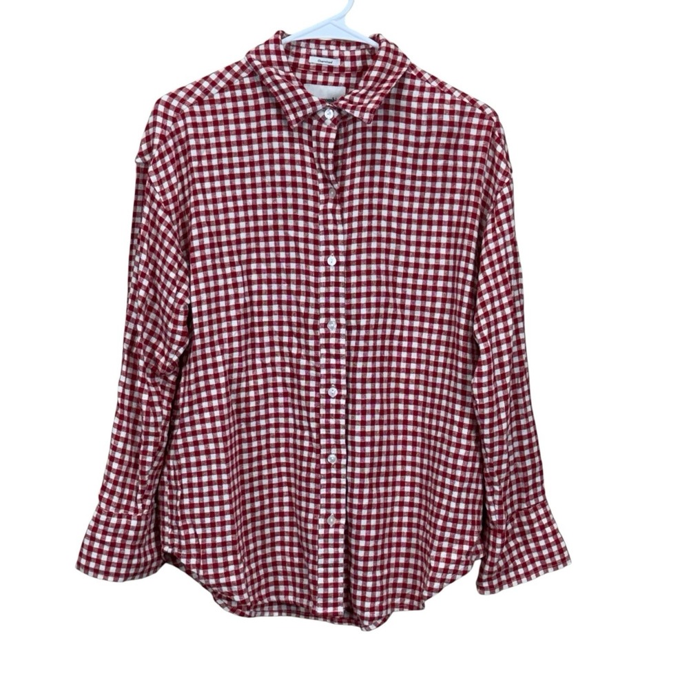 Abercrombie & Fitch Women's XS Linen Blend Red Checked Button-Down Shirt